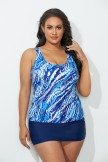 CHLORINE RESISTANT SEA GLASS SPORT TANKINI WITH NAVY SKIRT