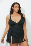 Black Side Slit Vneck Swimdress