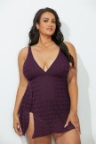 WINE CROCHET SIDE SLIT VNECK SWIMDRESS