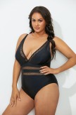 BLACK LATTICE PLUNGE ONE PIECE SWIMSUIT
