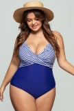 Striped Wrap V Neck OnePiece Swimsuit