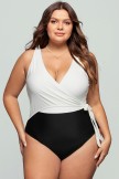 Black And White Colorblock Wrap Straps OnePiece Swimsuit