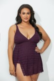WINE CROCHET SIDE SLIT VNECK SWIMDRESS