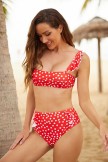 Red Square Neck Polka Dot Ruffle Bikini Set